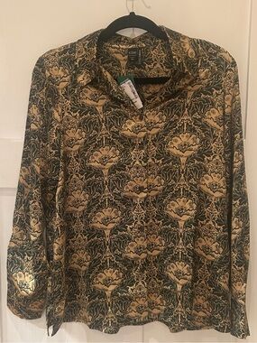 Long-sleeved William Morris-inspired button-down blouse